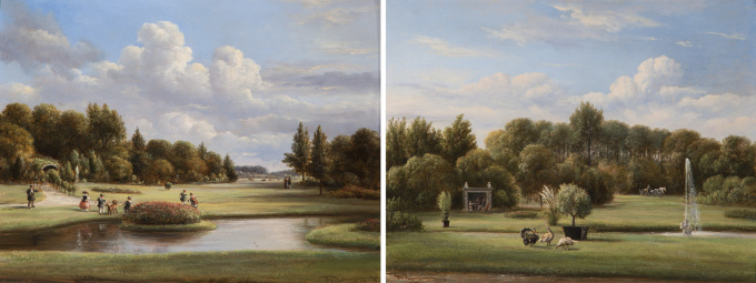 Pair of elegant Dutch park landscapes by Jan van Ravenswaay
