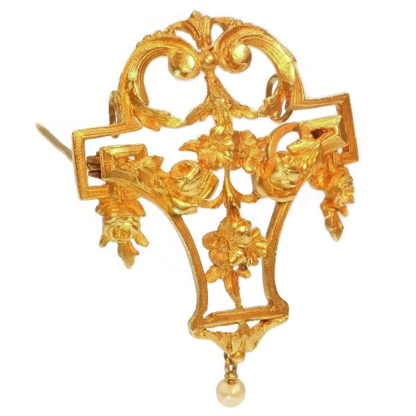 French gold brooch pendant Late Victorian Belle Epoque Style Guirlande by Artista Desconhecido