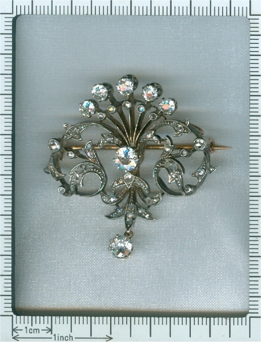 Antique diamond set pendant and brooch in peacock tail model by Unknown Artist