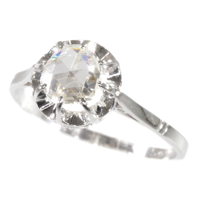 Vintage Art Deco platinum diamond engagement ring with large rose cut diamond by Artista Desconhecido