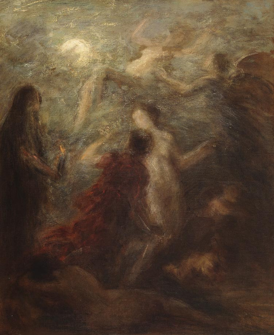 Scene of figures with an angel by Henri Fantin-Latour