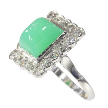 Vintage Fifties diamond and high domed chrysoprase ring by Unknown Artist