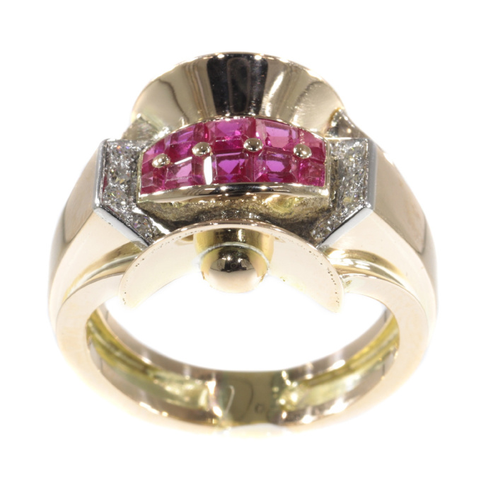 Original Vintage Retro ring with rubies and diamonds by Unknown artist