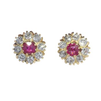 Antique Victorian antique diamond earstuds with natural rubies by Unknown Artist