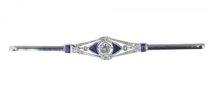 Vintage Art Deco diamond and sapphire bar brooch by Artista Sconosciuto