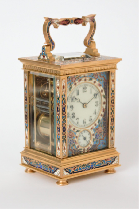 A French gilt brass cloisonne enamel carriage clock with grande sonnerie and alarm, circa 1890 by Artista Sconosciuto