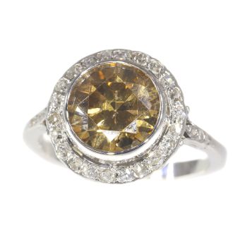 Vintage Fifties diamond engagement ring with large 2.53 crt natural fancy deep yellowish brown brilliant by Unknown Artist