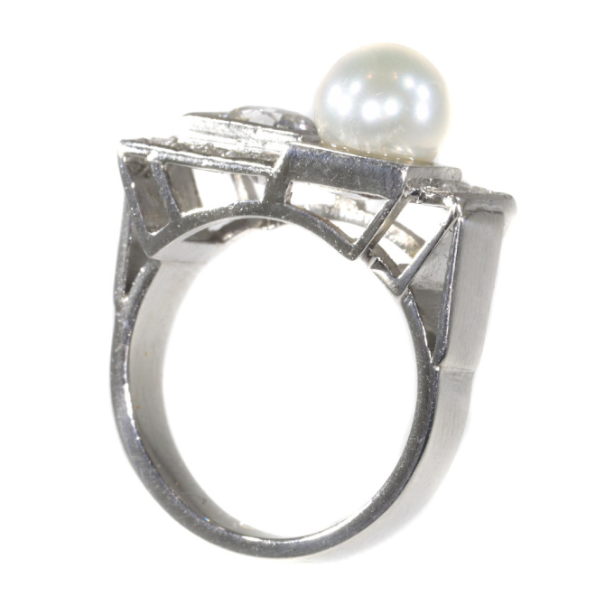 Vintage platinum diamond and pearl Art Deco ring by Unknown artist