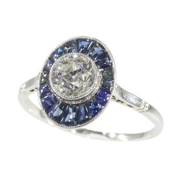 Vintage Art Deco platinum diamond sapphire engagement ring by Unknown Artist