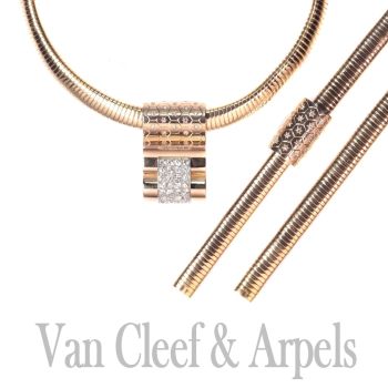 Van Cleef and Arpels gold and diamond parure matching necklace and bracelet VCA by Van Cleef & Arpels