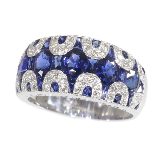 High quality Vintage ring with diamonds and sapphire - great model! by Artista Sconosciuto