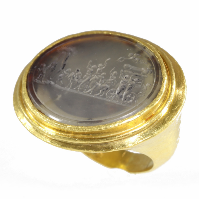 Gold 18th Century erotic intaglio ring The triumph of Priapus"" by Onbekende Kunstenaar