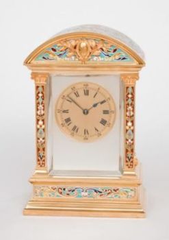 An attractive French gilt brass cloisonne enamel travel clock, circa 1880 by W.M. & Co.