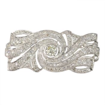 Vintage 1920's Art Deco platinum diamond brooch by Onbekende Kunstenaar