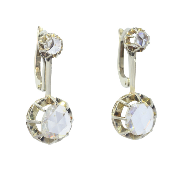 Vintage 1940's Art Deco earrings with large rose cut diamonds by Artista Desconocido