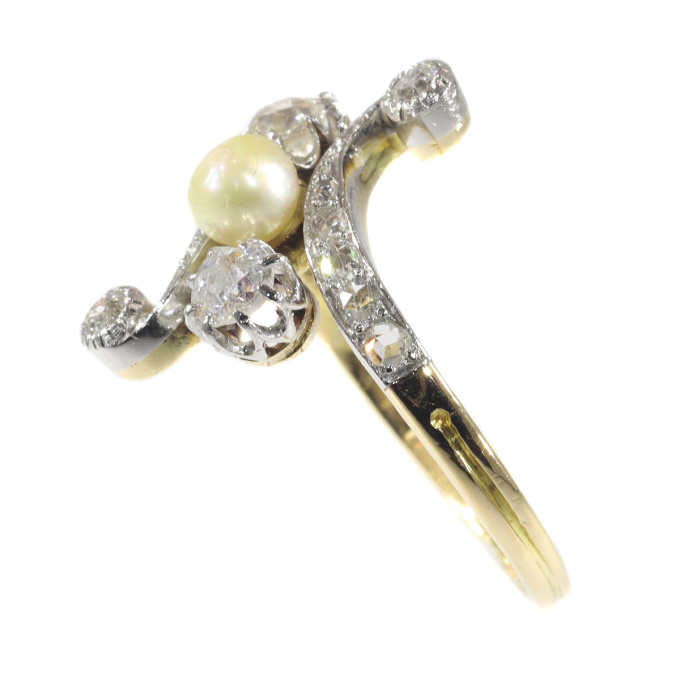 Belle Epoque diamond and pearl cross over ring by Artista Sconosciuto