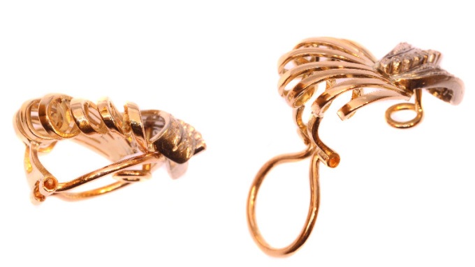 Enchanting Vintage Fifties Diamond Ear Clips Pink Gold And Platinum by Artista Sconosciuto