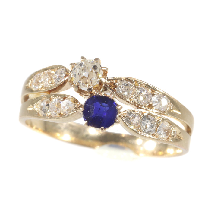 French vintage antique Victorian diamond and sapphire engagement ring by Unbekannter Künstler