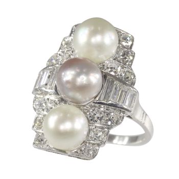 Vintage Art Deco diamond and pearl engagement ring by Unknown artist