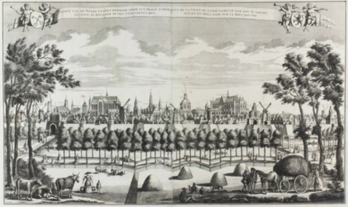 18th-century view of Leiden by Leonardus Schenk