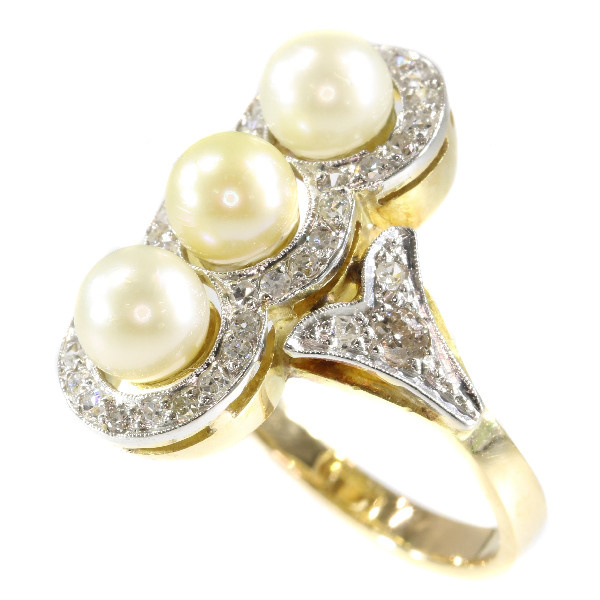 Vintage diamond and pearl ring from the Fifties by Artiste Inconnu