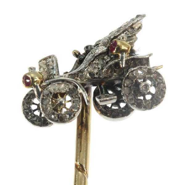 Antique bejeweled tiepin showing one of the first cars by Artiste Inconnu