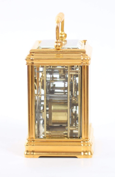 A fine French gilt brass Gorge case repeating alarm carriage clock, circa 1880. by Unknown artist
