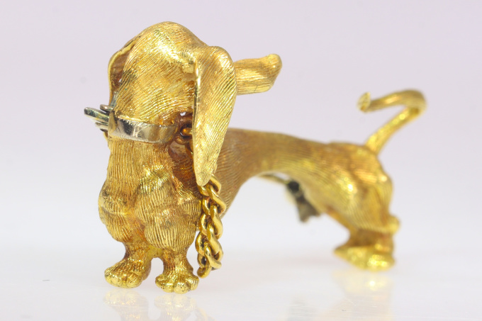 Vintage Fifties gold dachshund dog brooch by Unknown Artist