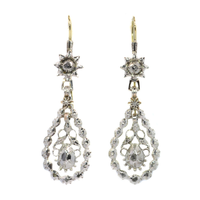 Antique Flemish diamond long pendent earrings late Georgian early Victorian period by Artista Desconhecido
