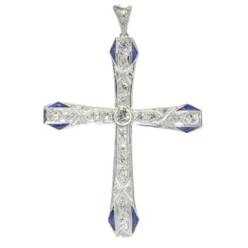 Art Deco platinum diamond and sapphire cross by Unknown Artist