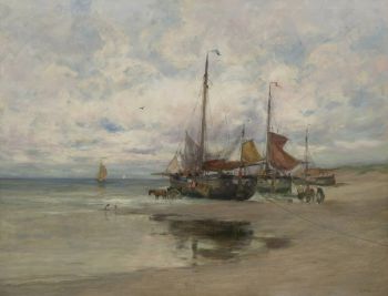 Dutch fishing boats on the beach by Charles Paul Gruppe