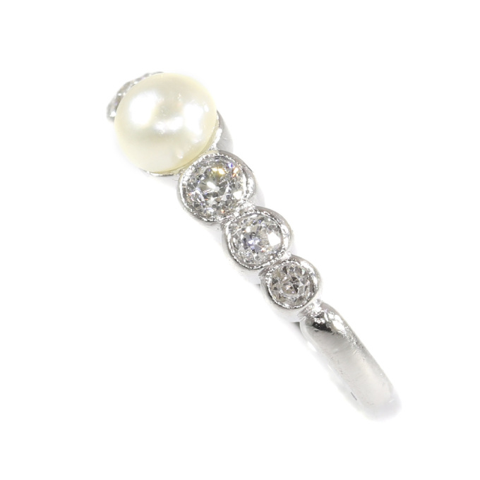 Art Deco diamond and pearl ring by Unknown artist
