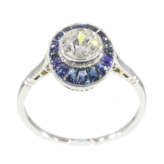 Vintage Art Deco platinum diamond sapphire engagement ring by Artista Desconocido