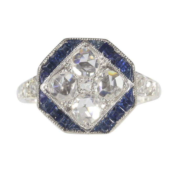 Vintage Art Deco diamond and sapphire ring by Artista Sconosciuto