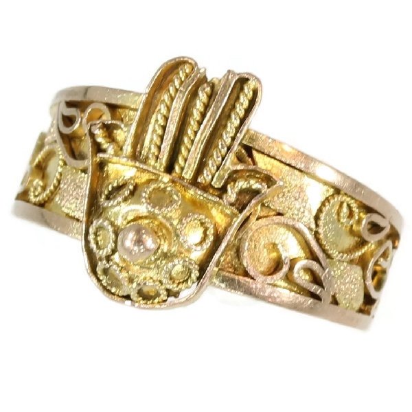 Antique ring from empire era gold filigree hand of fatima by Unknown artist