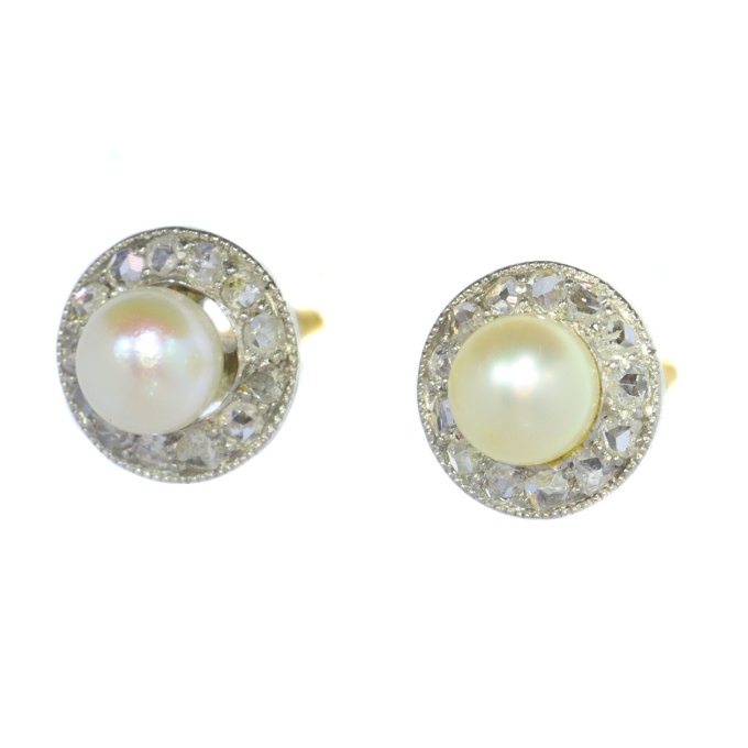 Antique diamond and pearl earstuds by Artista Sconosciuto