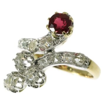 Late Victorian crossover ring with diamonds and ruby by Artista Desconocido