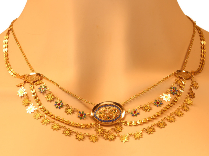 French antique gold necklace with enamel so-called collier d'esclave by Unknown artist