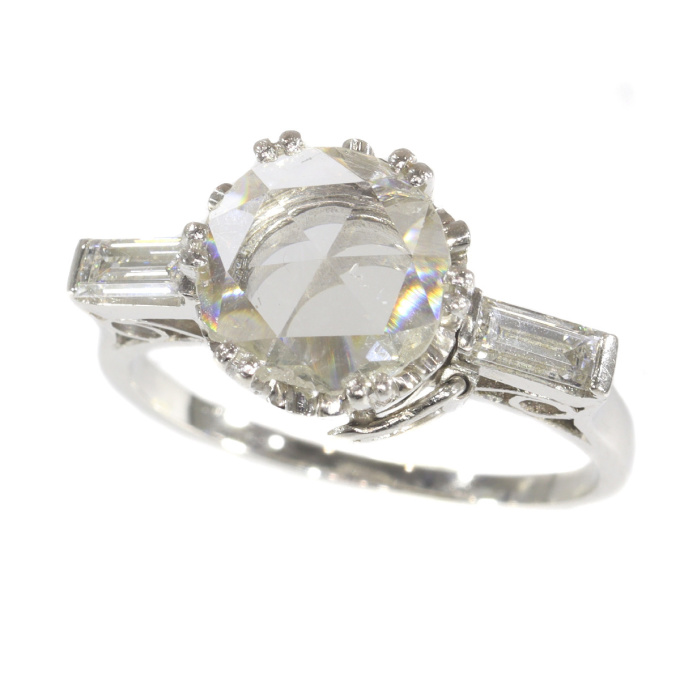 Vintage Fifties large rose cut diamond platinum engagement ring Art Deco inspired by Onbekende Kunstenaar