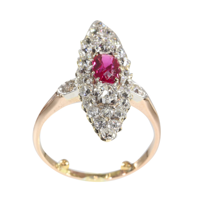 Antique Victorian diamond ring with lovely untreated high quality ruby by Unknown artist