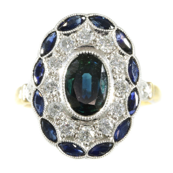 Stylish Art Deco style diamond and sapphire engagement ring by Artiste Inconnu