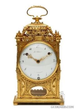 A rare and early French Louis XVI gilt brass quarter striking 'pendule d'officier, LeFebvre, circa 1770 by Fontainebleau