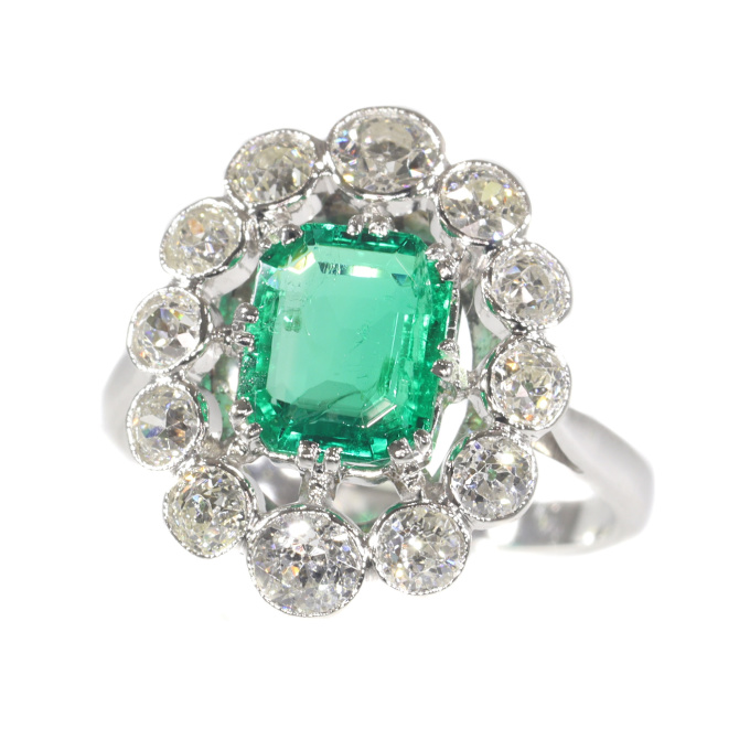 Genuine vintage Art Deco diamond and emerald engagement ring by Artista Desconocido