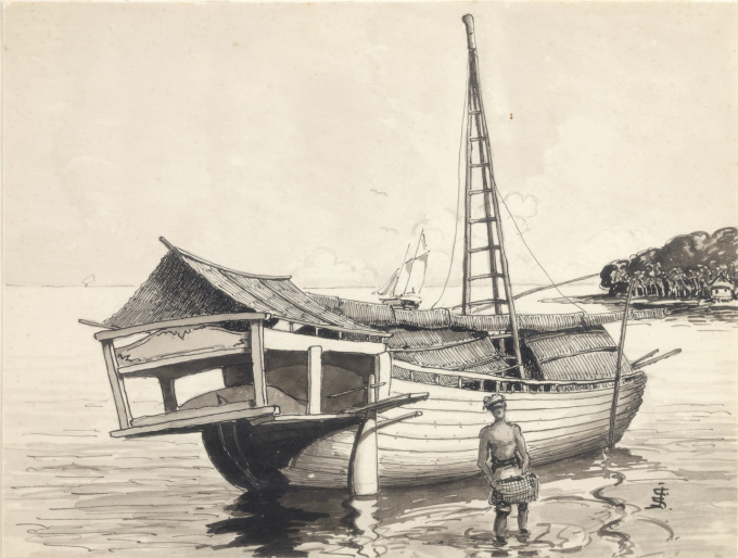 A COLLECTION OF THIRTEEN INK AND CHALK DRAWINGS OF Indonesia by JOHAN GERARD SINIA