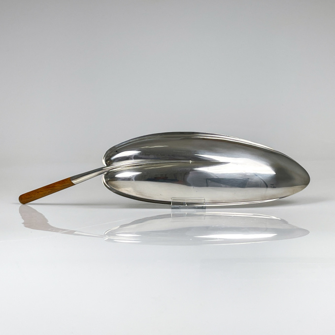 A Sterling silver dish with teakwood handle, model TW85, Handmade to Order – Kultakeskus, Finland 1965 by Tapio Wirkkala