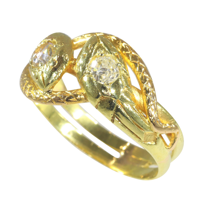 Vintage antique 18K gold double headed diamond snake ring by Unbekannter Künstler