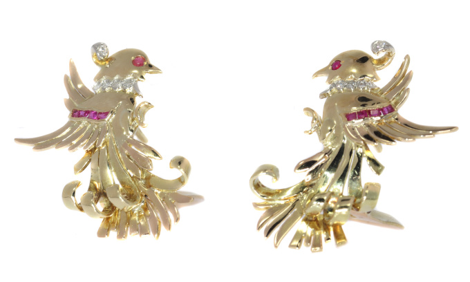 Vintage Retro gold and diamond earrings clips by Artista Sconosciuto