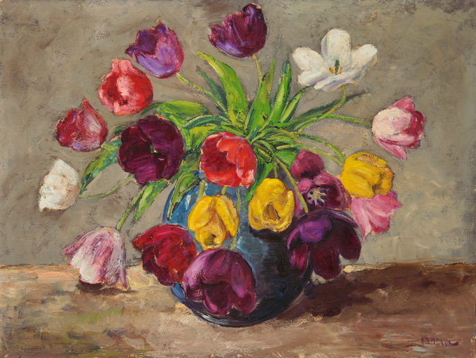 Bloemstilleven met tulpen by Jacobus Doeser