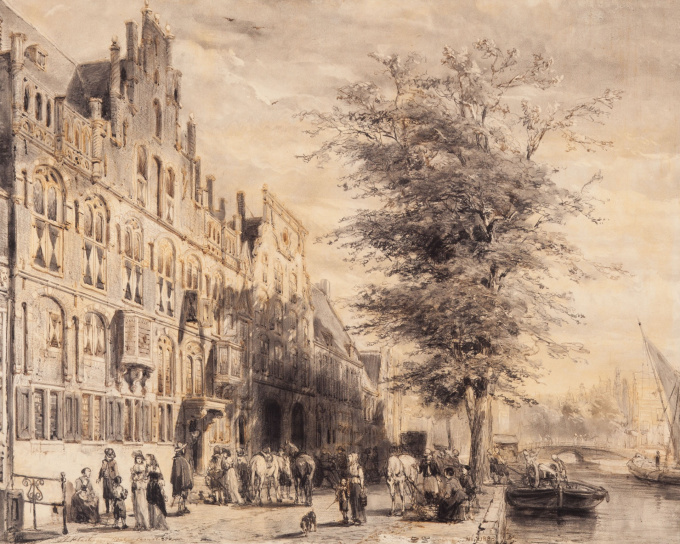 De Sint-Sebastiaansdoelen aan het Singel te Amsterdam by Cornelis Springer