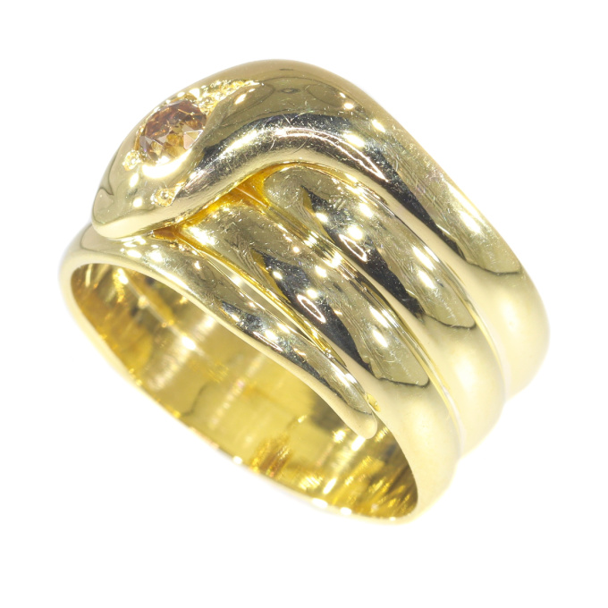 Antique gold snake ring with fancy colour diamond in head by Unknown artist